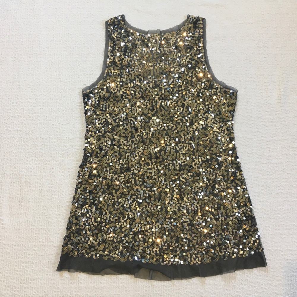 Wildcat Womens 1X Sequin Embellished Sheer Overlay Tank Top Silver‎ Gold Sparkle - Picture 4 of 5